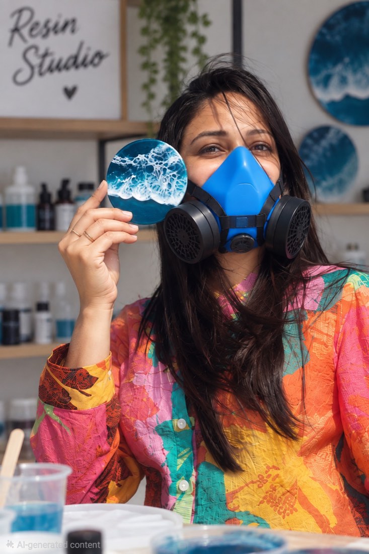 Heta Patel, contemporary resin artist in Ahmedabad, Gujarat, at work in her studio