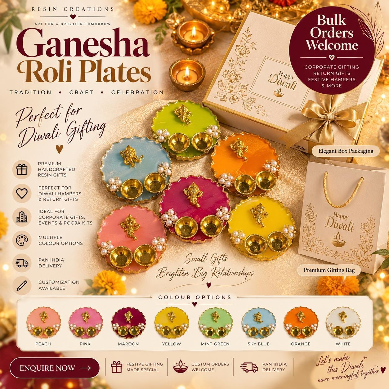 A handmade Ganesha roli plate, a bulk Diwali corporate gifting piece