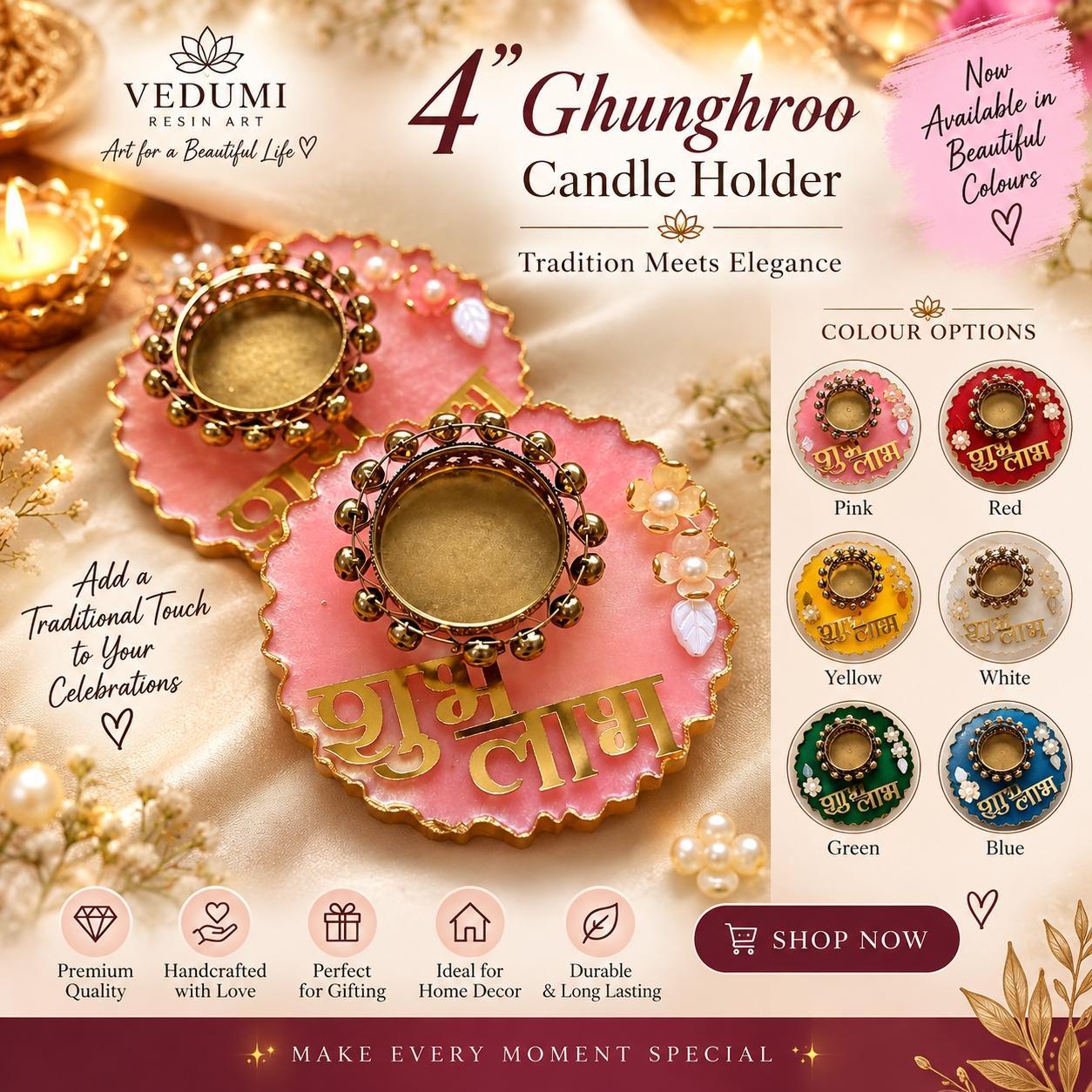 4" Ghunghroo Shubh Labh Candle Holder