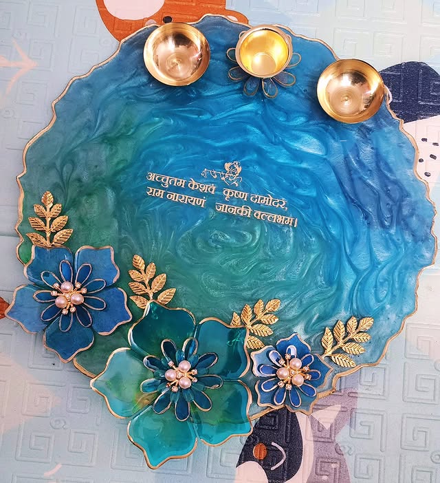 Handcrafted Resin Pooja Thali — 12 Inch