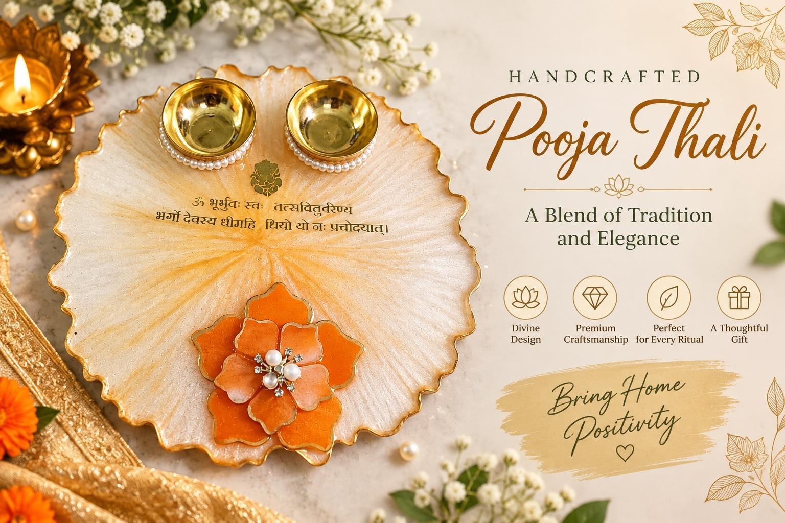 Orange & White Pooja Thali — 8 Inch