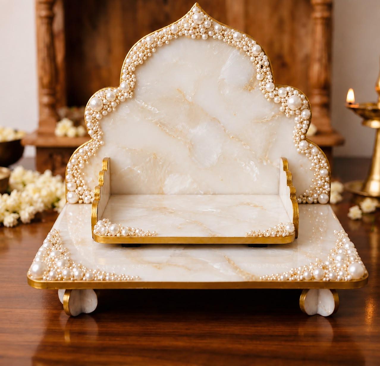 Pearl & Ivory Marble Sinhasan