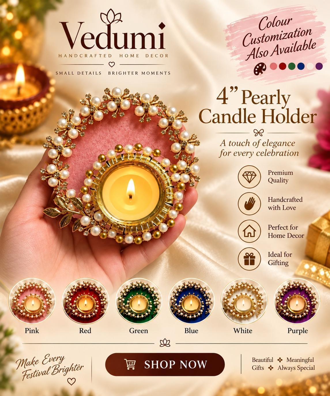 Pearl Rosette Tea Light Candle Holder
