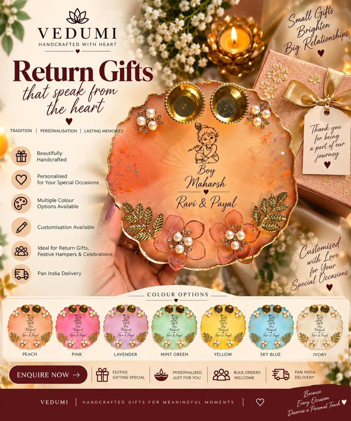 Personalized Baby Shower Return Gift Pooja Thali