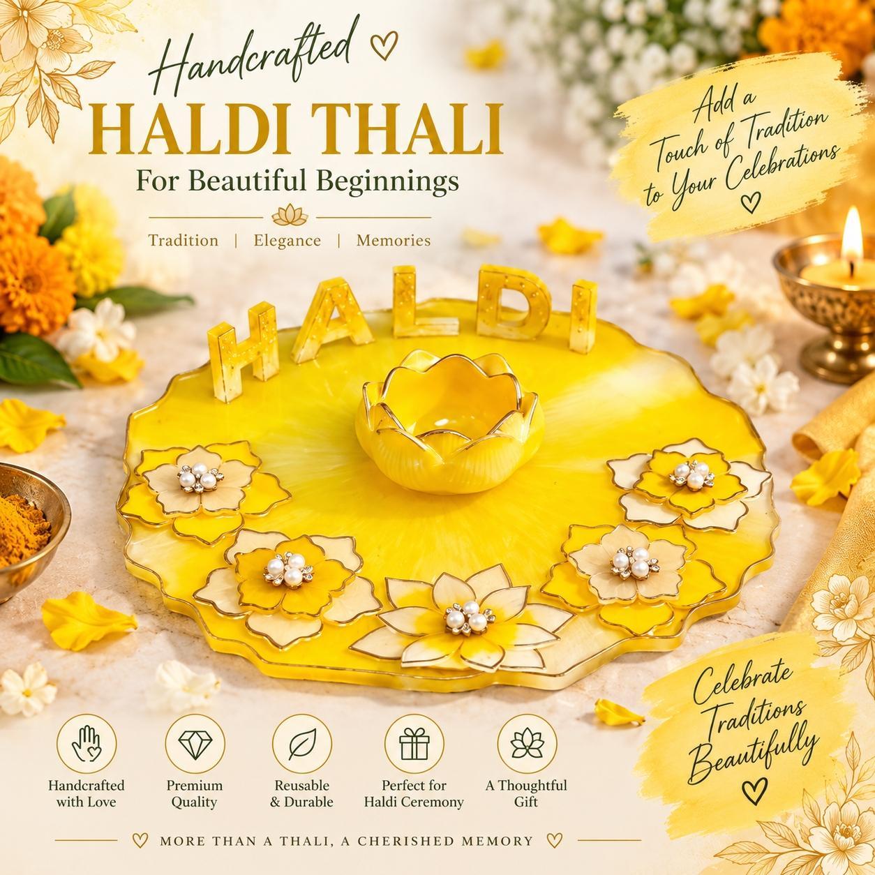 Personalized Haldi Thali — handmade resin art