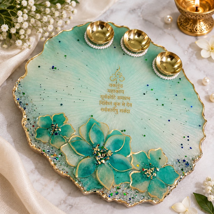 Resin artwork: Peacock Bloom Thali