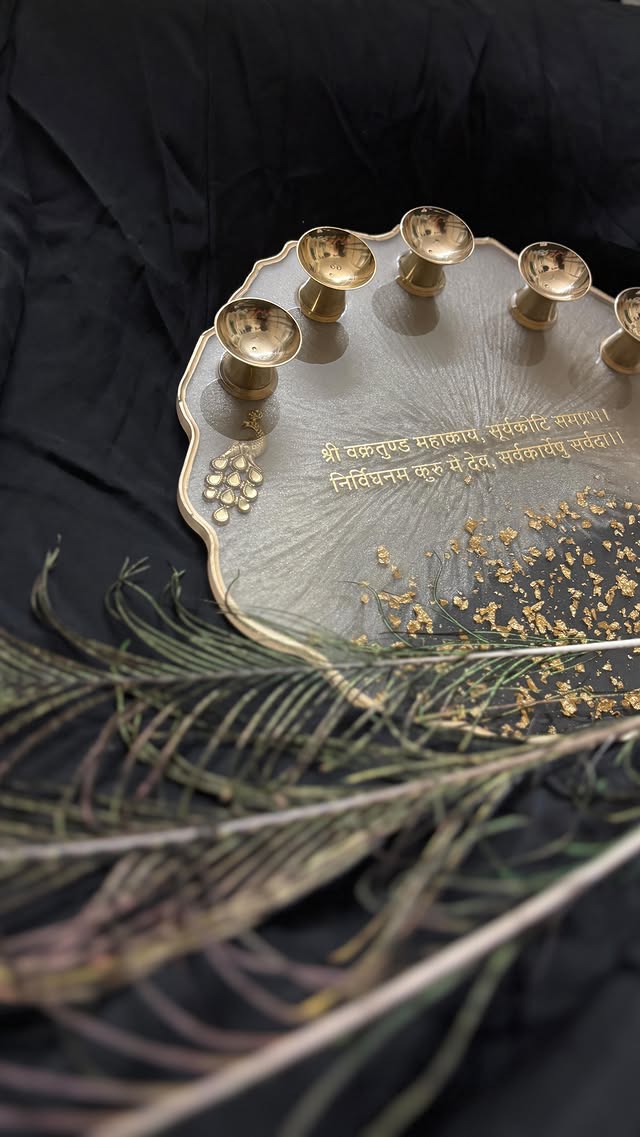 Premium Resin Pooja Thali — 12 Inch with 5 Diyas — reel cover