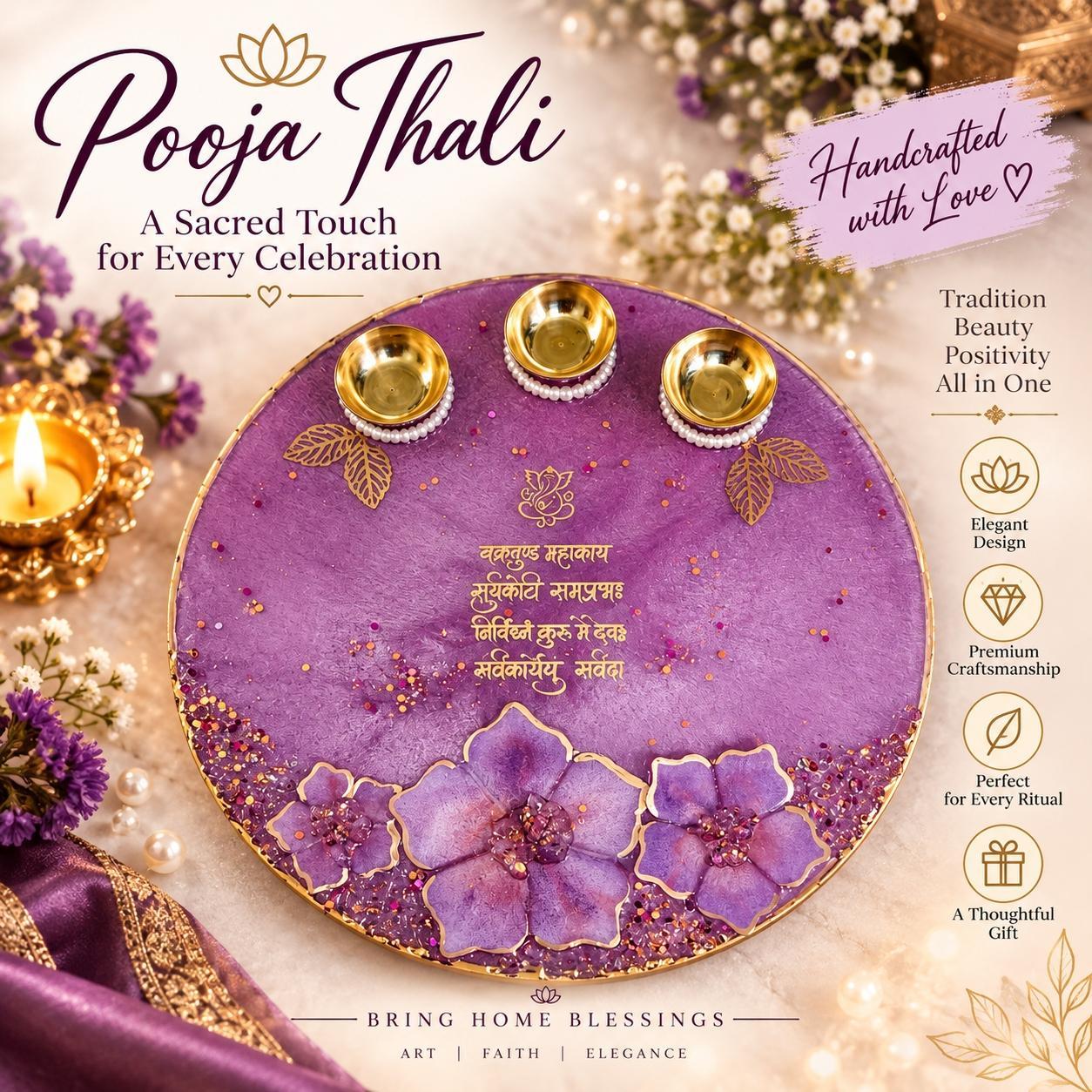 Purple Pooja Thali with Diyas