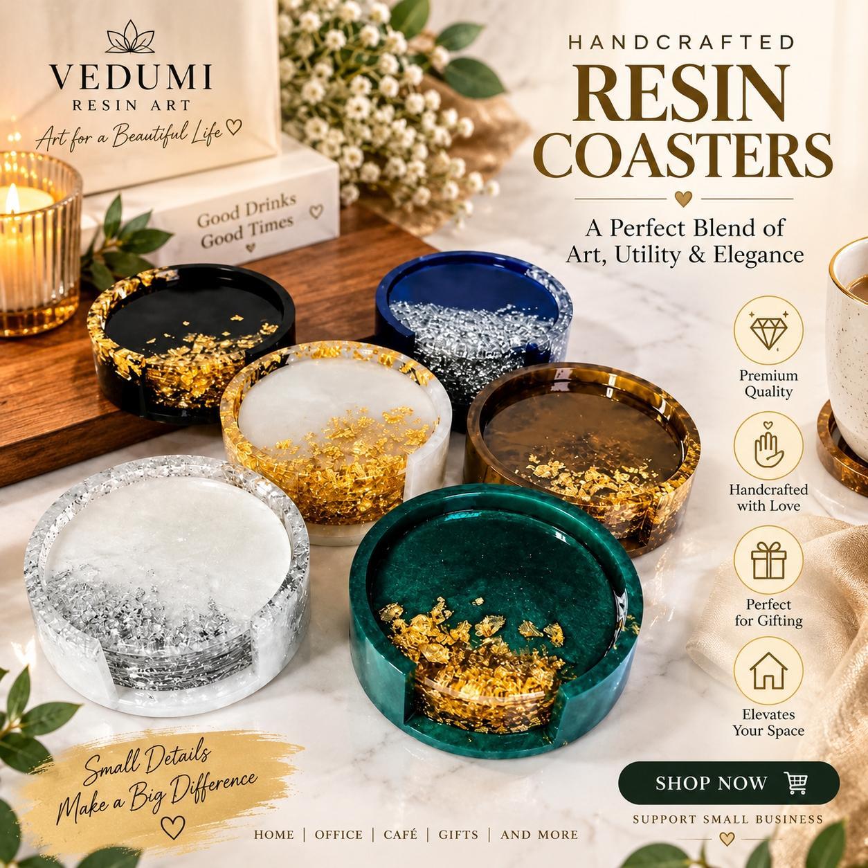 Handcrafted Resin Coaster Set of 3