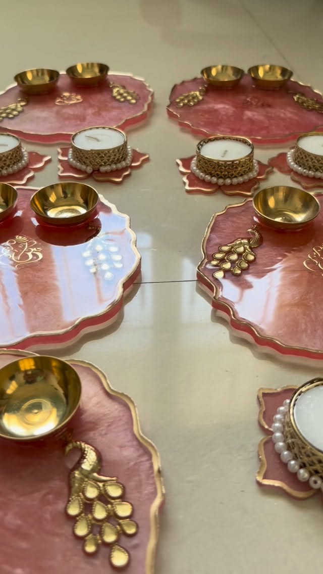Resin Pooja Thali — 6 Inch with 2 Candle Holders — reel cover
