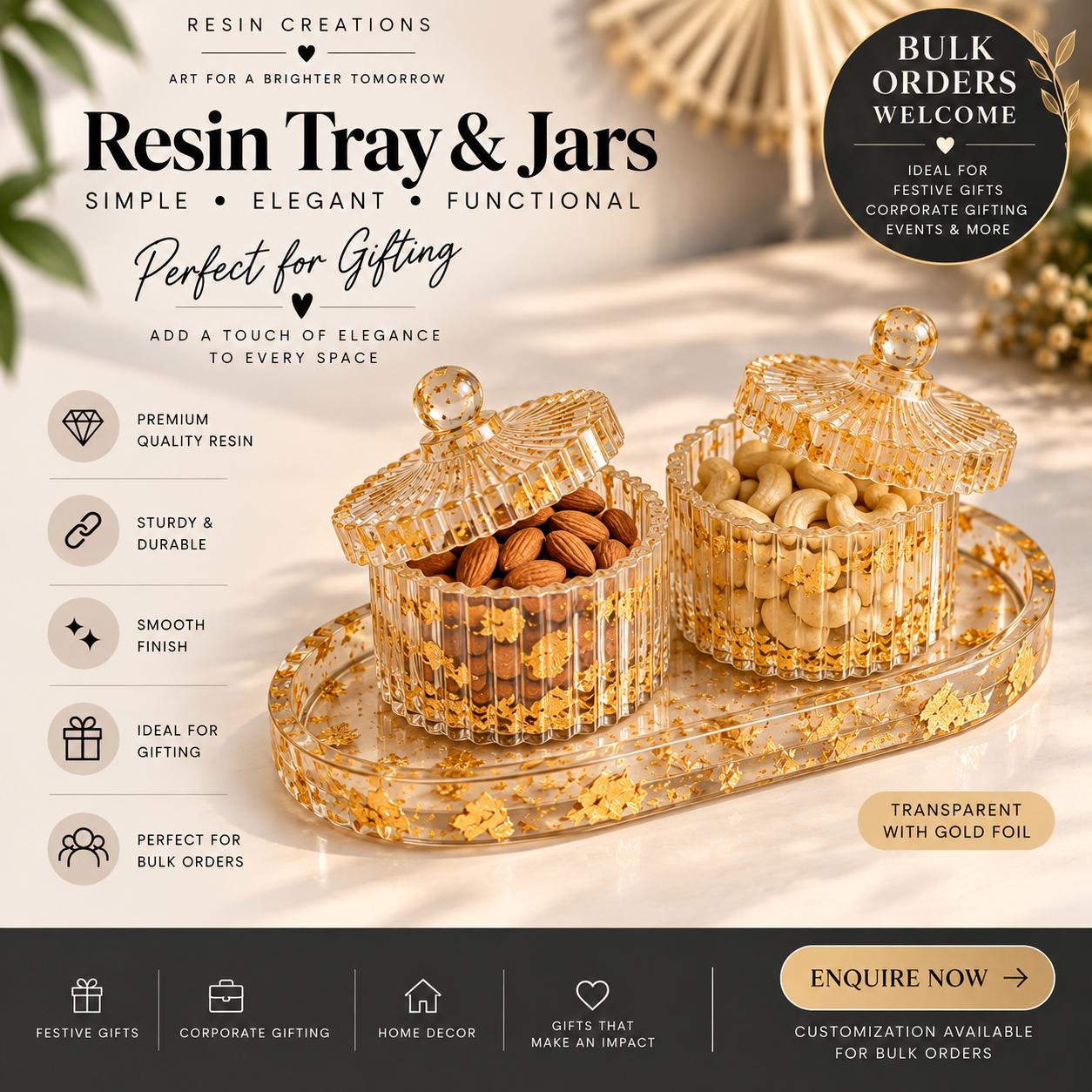 Resin Tray & Jars — Gold Foil Gift Set