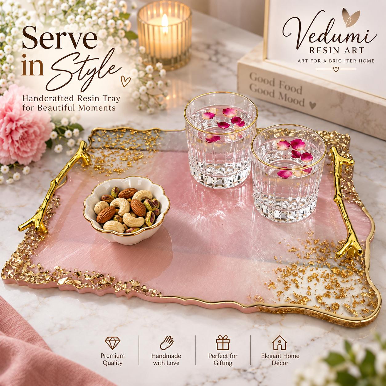 Rose Gold Branch-Handle Serving Tray — view 2