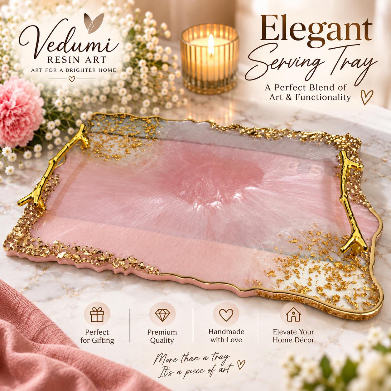 Rose Gold Branch-Handle Serving Tray
