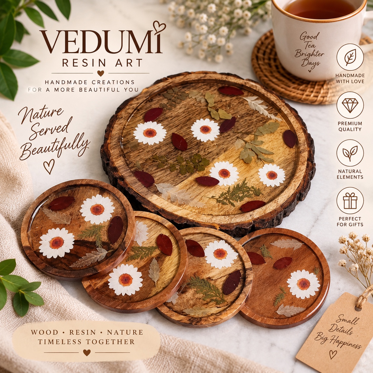 Resin artwork: Pressed Bloom Coaster Set
